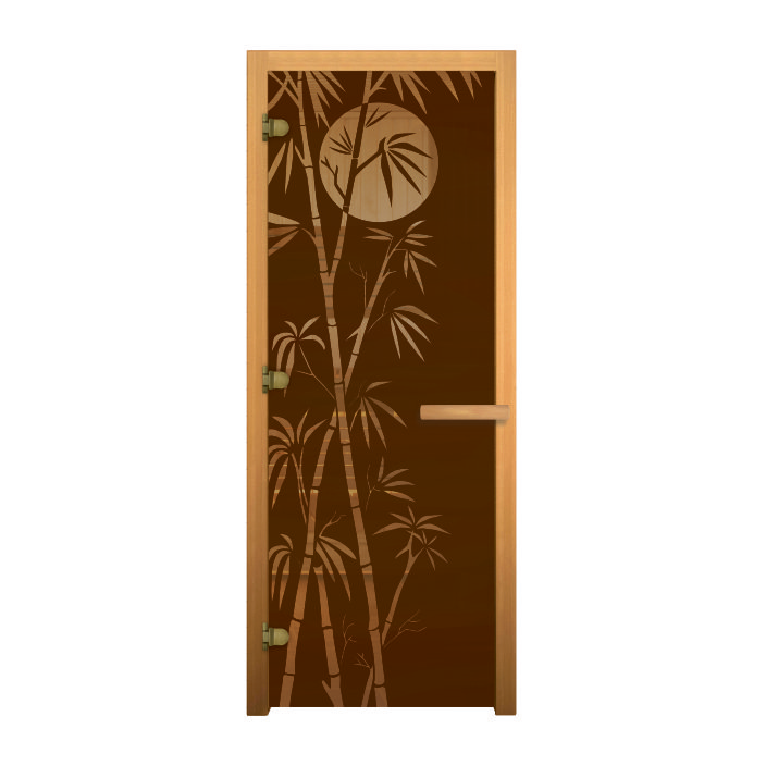 Дверь банная «Бронза Матовая» «Банька» (1900х700 мм, Стекло 8 мм, 3 петли, 716 GB, Коробка осина)