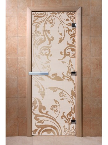 Дверь банная стеклянная «Венеция Сатин» (1900х800 мм, Стекло 8 мм, 3 петли, Коробка ольха, Левая)