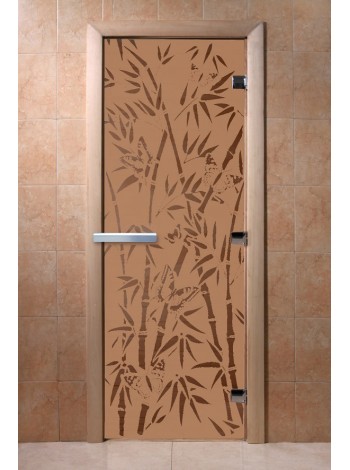 Дверь банная стекл. «Бамбук Бронза Мат.» (1900х700 мм, Стекло 8 мм, 3 петли, Коробка осина, Правая)
