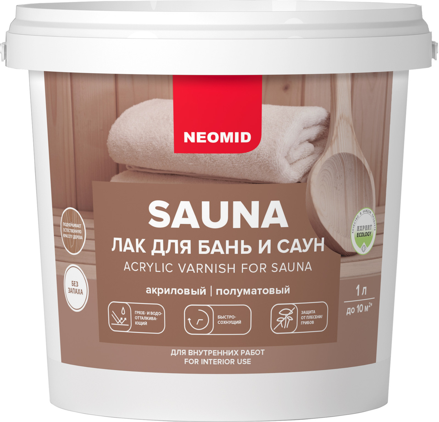 Лак акриловый для бань и саун «Neomid Sauna» (1 л, 12 штук в упаковке)