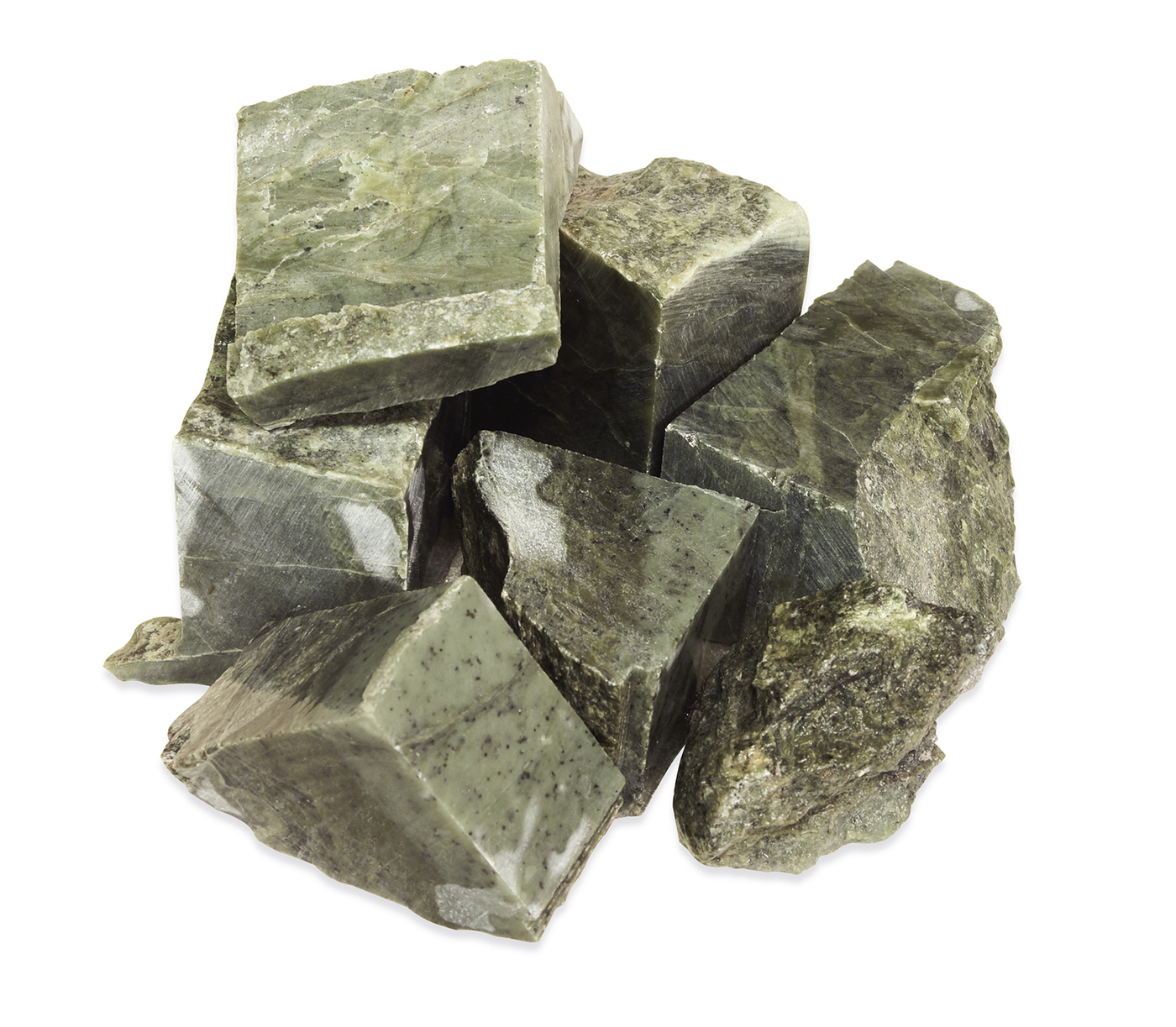 Камень для бани «Нефрит» (Колото-пиленный, Ведро, 10 кг) (Теплоконтакт)
