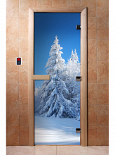 Дверь банная стеклянная «Фотопечать арт. А079» (1900х700 мм, Стекло 8 мм, 3 петли, Коробка ольха)