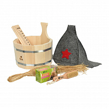 Подарочный набор в косметичке(Ушат 5л,щетка с пемзой, мочало,часы, шапка, Арт. 40156)(Банные штучки)